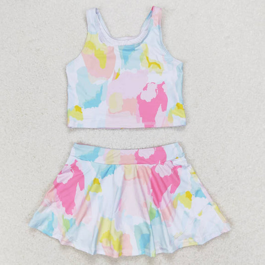 Baby Girls Swimsuits Summer Colorful Tie Dye Top Skirts Active Wear Clothes Sets GSD0991