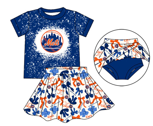 Preorder moq 5 bleached top blue orange bow skirt girls team outfits 8.26