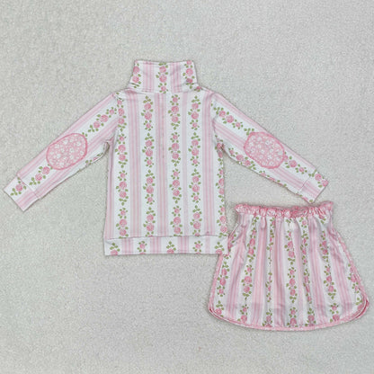Baby Girls Clothes Pink Flowers Zip Top Skirt Skort Bottoms Sets GLD1002 3.10