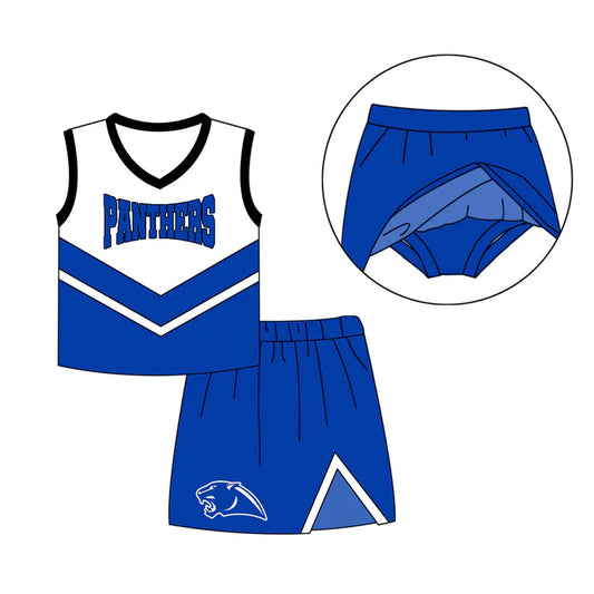 Preorder (moq 5)Baby Girls Panthers Cheer Team Top Skort Shorts Clothes Sets 8.13