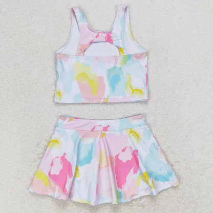 Baby Girls Swimsuits Summer Colorful Tie Dye Top Skirts Active Wear Clothes Sets GSD0991