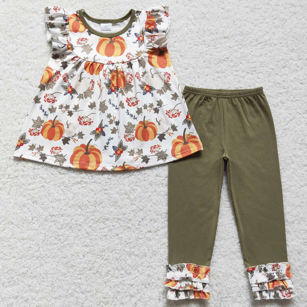 Pumpkin Print Girls Clothes Halloween Outfits GSPO0837