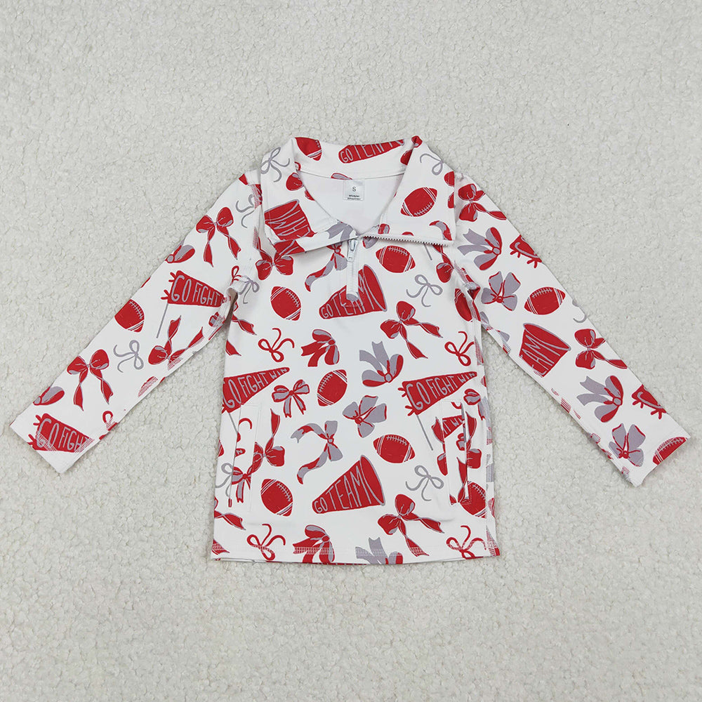 Baby Girls Clothes Red Bows Footballs Go Team Yoga Active Zipper Pullovers Top GT1198 11.1
