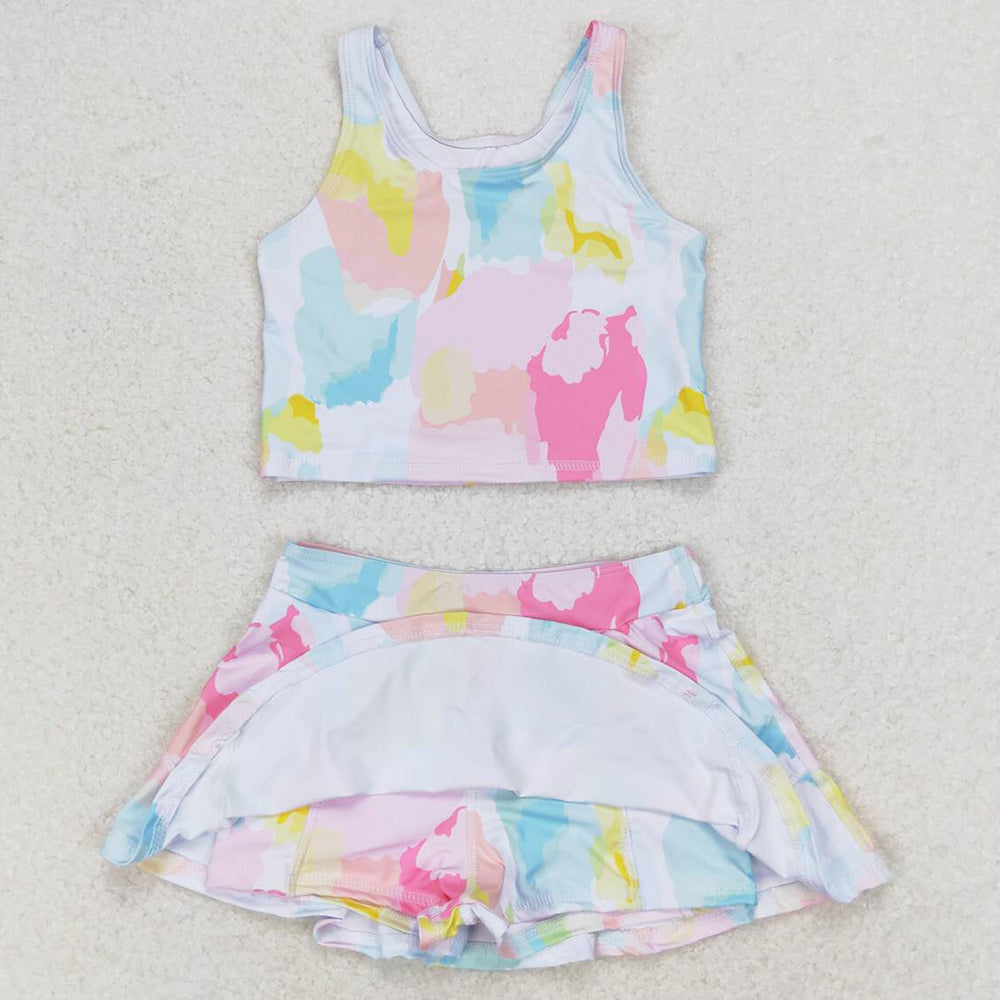 Baby Girls Swimsuits Summer Colorful Tie Dye Top Skirts Active Wear Clothes Sets GSD0991