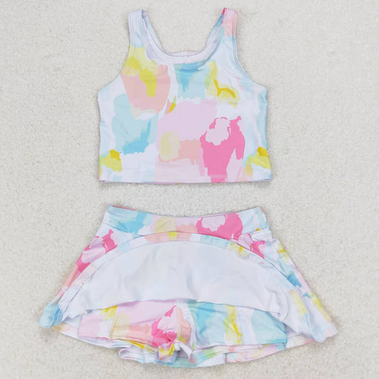 Baby Girls Swimsuits Summer Colorful Tie Dye Top Skirts Active Wear Clothes Sets GSD0991