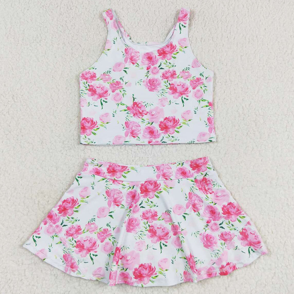 Baby Girls Swimwear Summer Pink Flowers Top Skirts Swimsuits Sets GSD0994