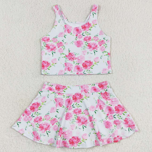 Baby Girls Swimwear Summer Pink Flowers Top Skirts Swimsuits Sets GSD0994