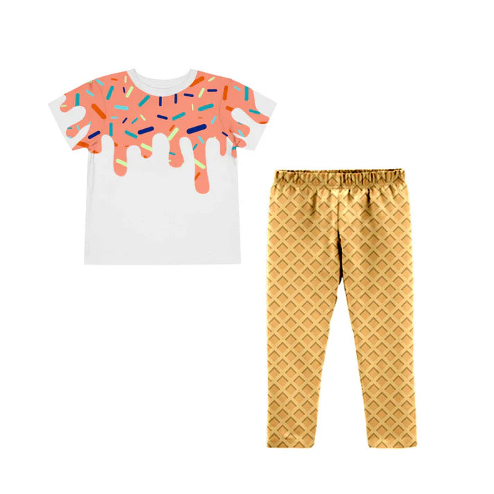 Preorder (moq 8)Baby Girls Peach Drip Sprinkles Top Legging Pants Team Clothes Sets 9.24