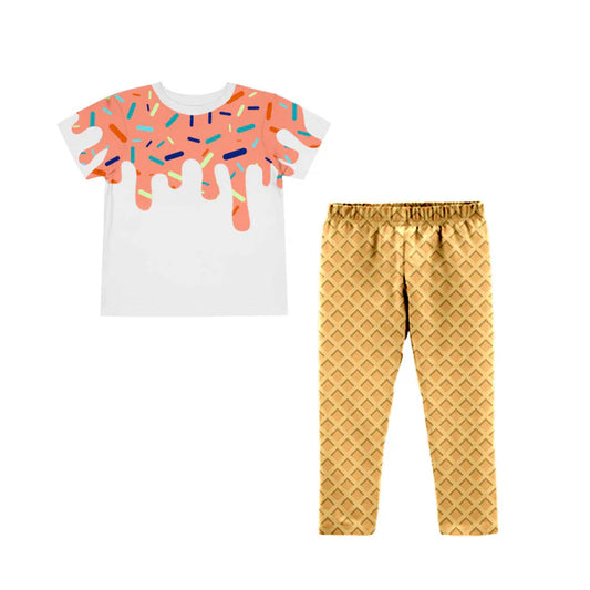 Preorder (moq 8)Baby Girls Peach Drip Sprinkles Top Legging Pants Team Clothes Sets 9.24