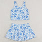 Baby Girls Swimsuits Summer Blue Flowers Top Skirts Active Wear Clothes Sets GSD0995