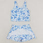 Baby Girls Swimsuits Summer Blue Flowers Top Skirts Active Wear Clothes Sets GSD0995