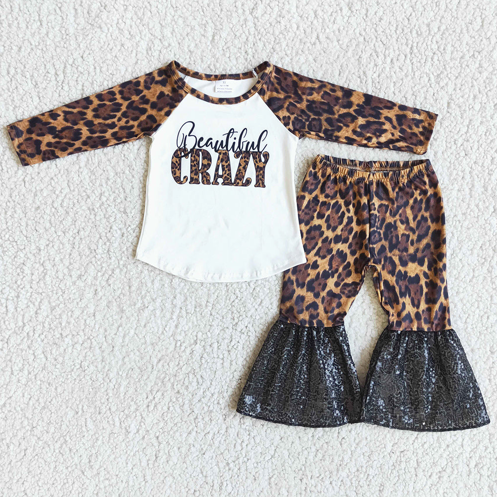 Hot Sale Baby Girl Clothign Leopard Bell Bottom Outfits 6 B2-14