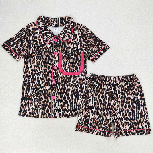 Adult Women Pajamas Leopard Buttons Shirt Shorts Pajamas Clothes Sets GSSO1122