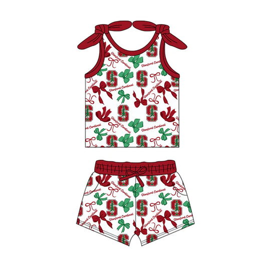 Preorder MOQ 5 pcs sleeveless S red bow top shorts girls team clothes 8.23