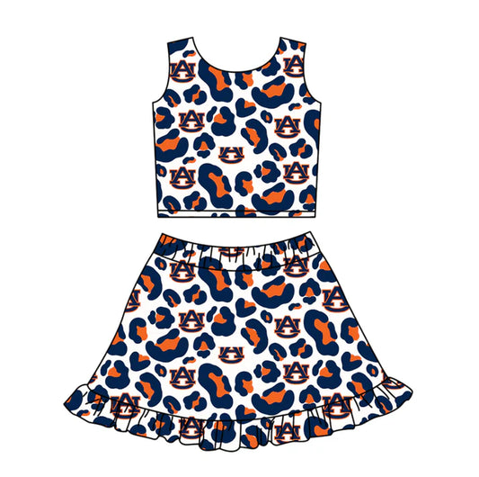 Preorder (moq 5)Baby Girls Navy Leopard AU Vests Ruffle Skirt Shorts Team Clothes Set 1.10