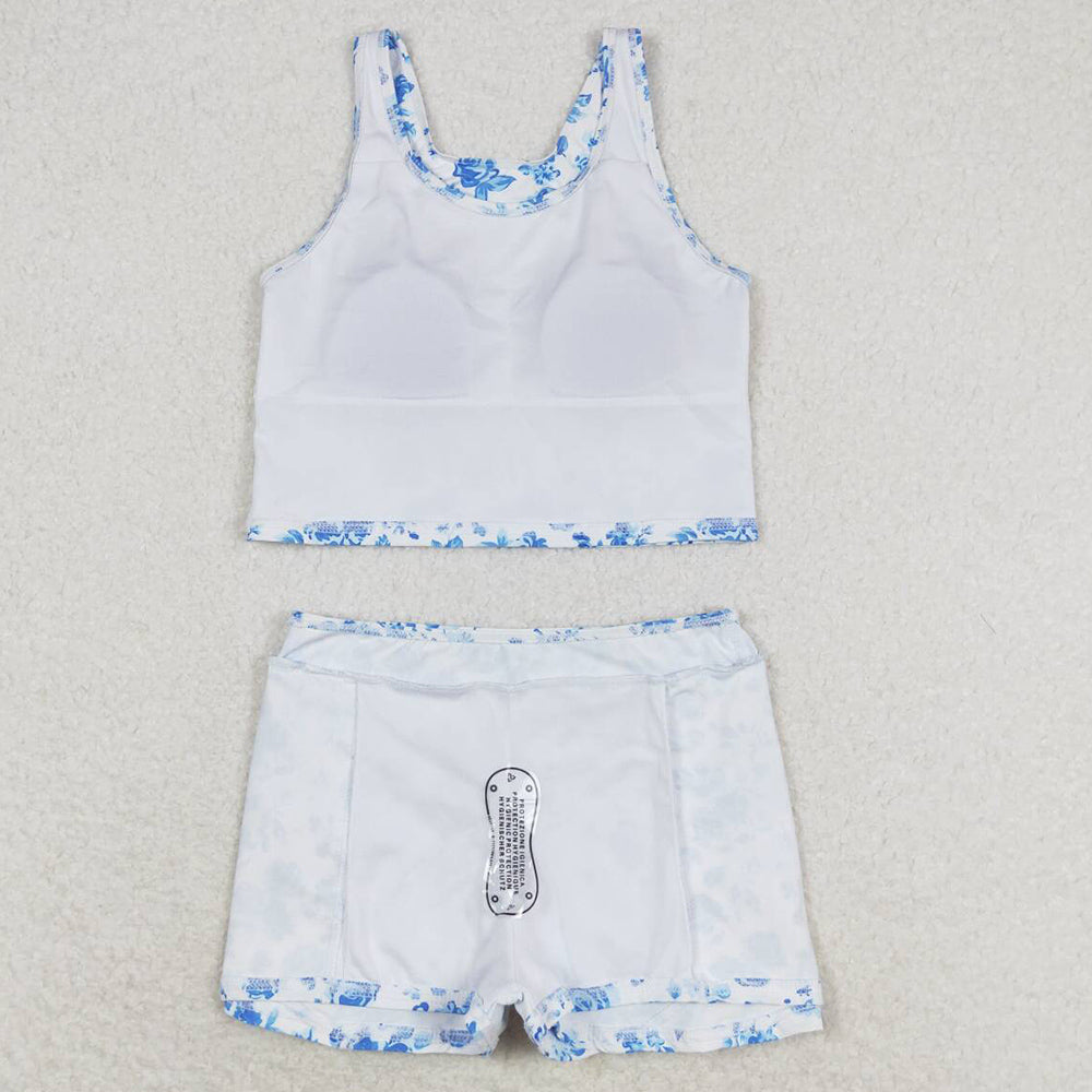 Baby Girls Swimsuits Summer Blue Flowers Top Skirts Active Wear Clothes Sets GSD0995