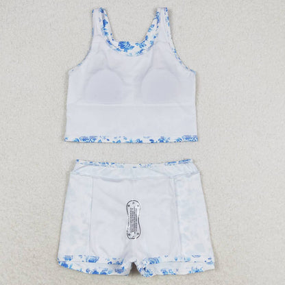 Baby Girls Swimsuits Summer Blue Flowers Top Skirts Active Wear Clothes Sets GSD0995