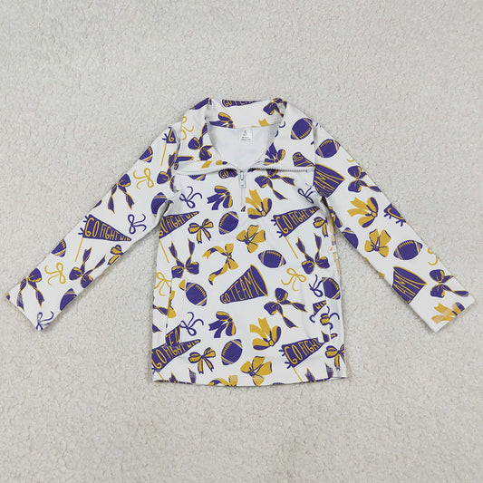 Baby Girls Clothes Purple Yellow Bows Footballs Yoga Active Zipper Pockets Pullovers Top GT1226 11.6