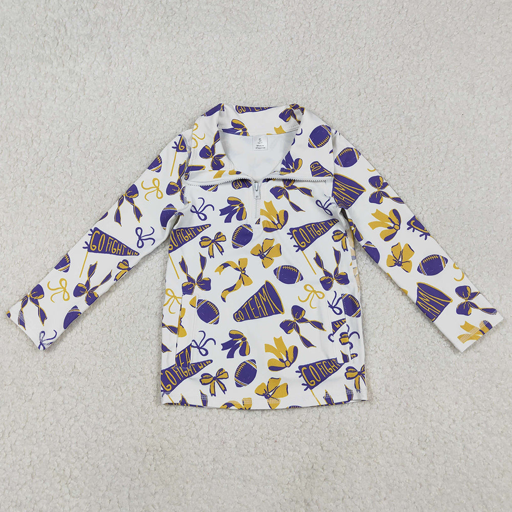 Baby Girls Clothes Purple Yellow Bows Footballs Yoga Active Zipper Pockets Pullovers Top GT1226 11.6