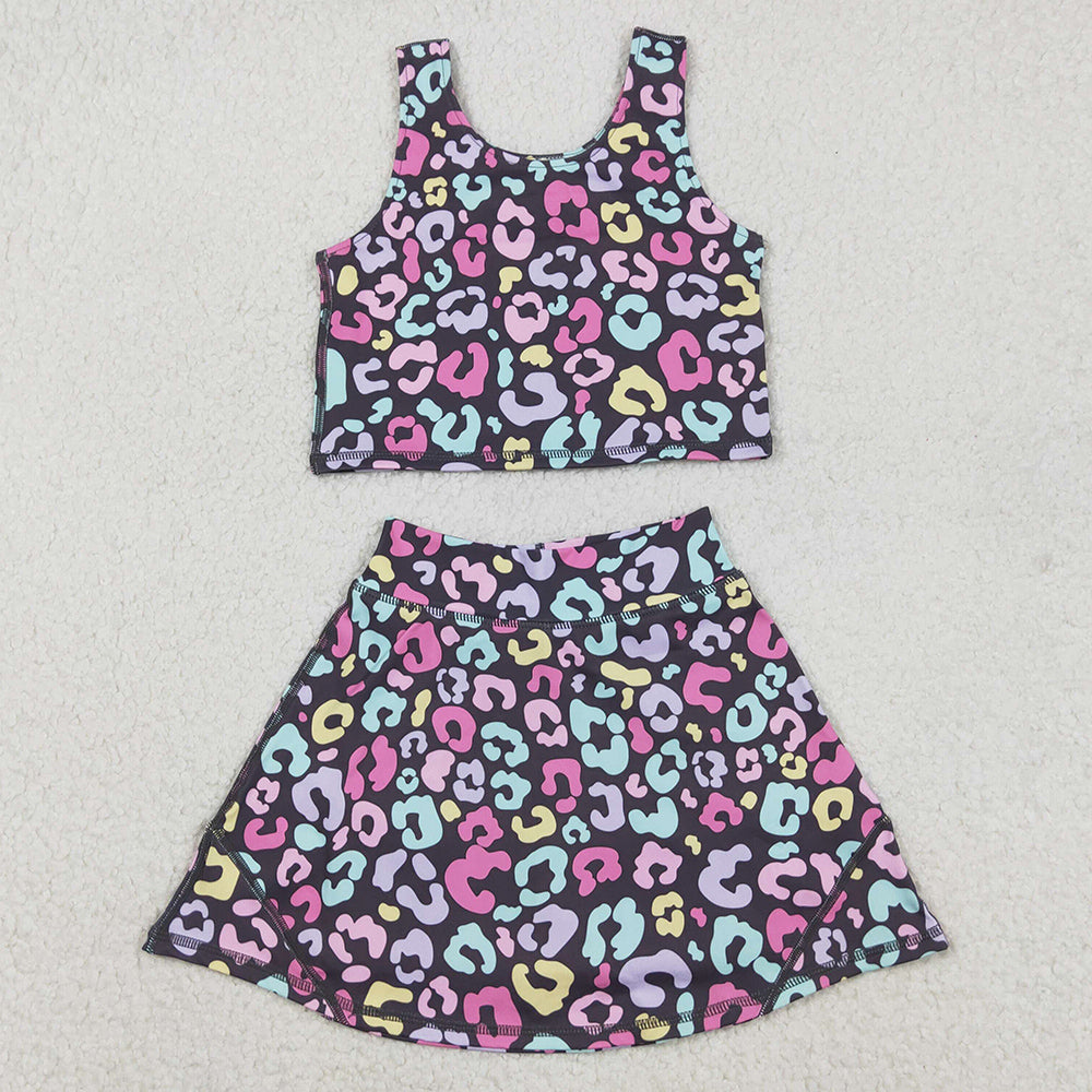 Baby Girls Clothes Colorful Leopard Vest Top Skirt Shorts Yoga Active Clothes Sets GSD2176 11.6