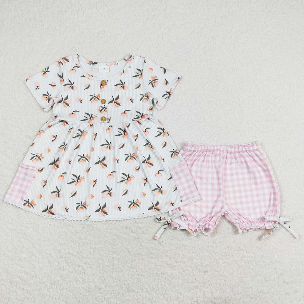 Baby Girls Clothes Peaches Tunic Pink Checkered Bows Shorts Sets GSSO1000