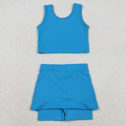 Baby Girls Clothes Blue Vest Top Skirt Shorts Bottom Active Active Clothes Yoga Set GSD2659 11.22