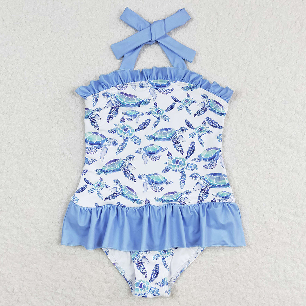 Baby Girls Swimsuits One Piece Ruffle Halter Turtles Swimsuits S0430