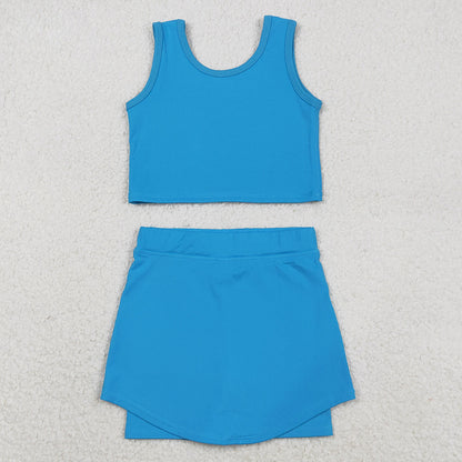 Baby Girls Clothes Blue Vest Top Skirt Shorts Bottom Active Active Clothes Yoga Set GSD2659 11.22