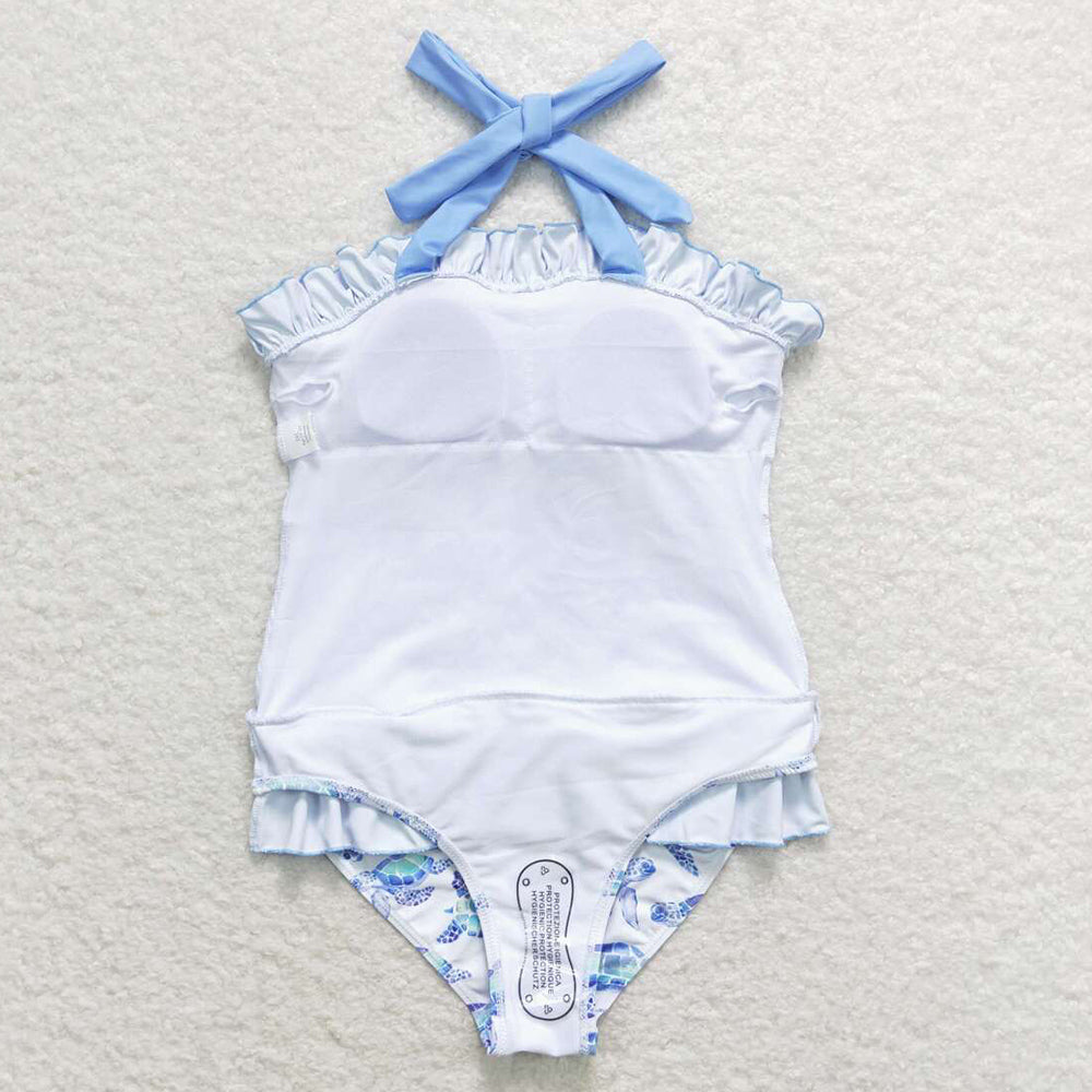 Baby Girls Swimsuits One Piece Ruffle Halter Turtles Swimsuits S0430