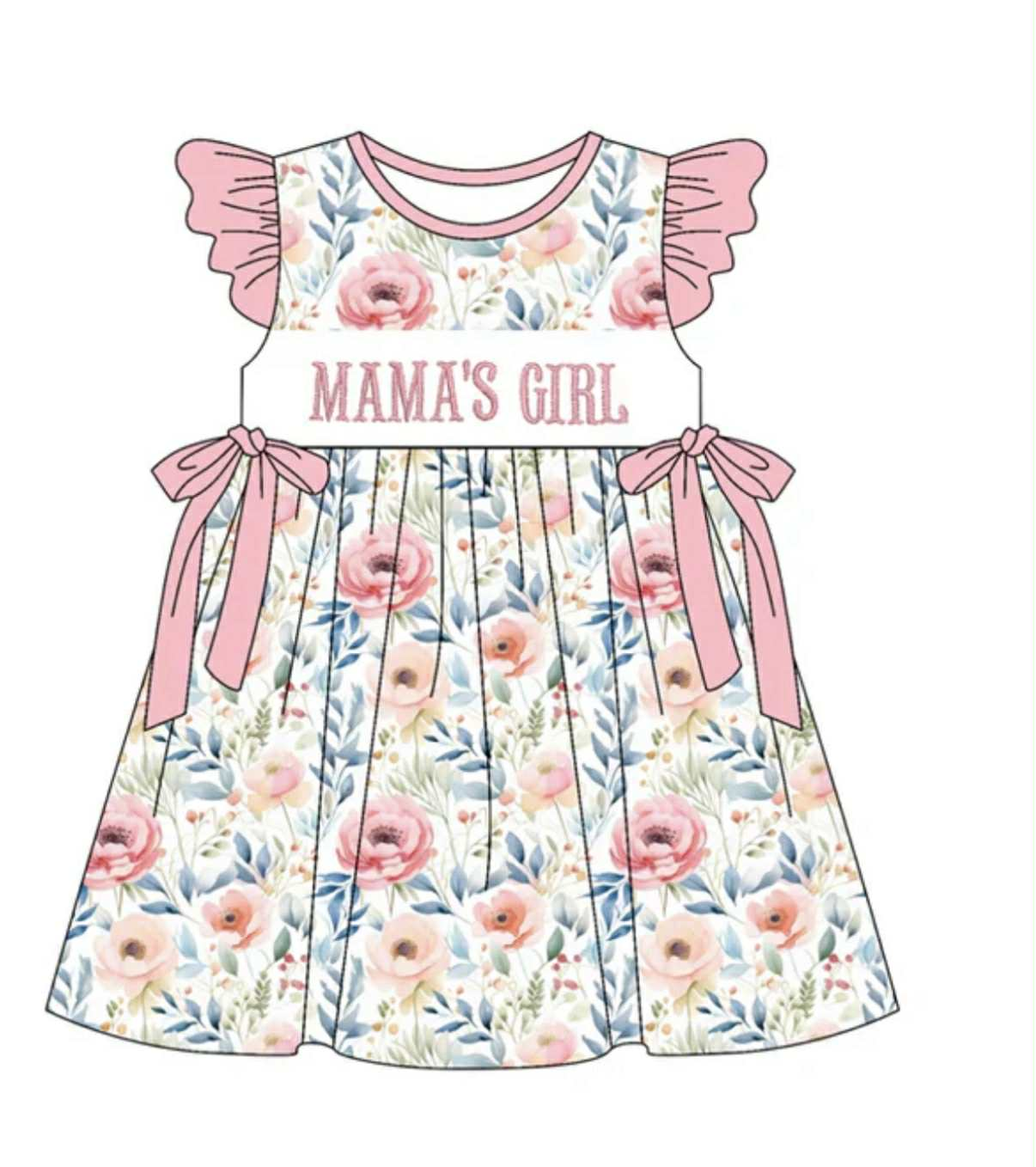 Preorder Moq 5 Baby Girls Dress I Love Mom Knee Length Dress