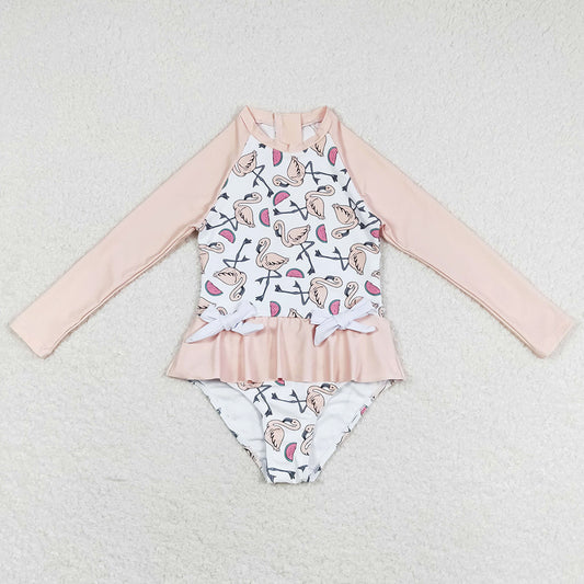 Baby Girls Swimsuits Flamingo Long Sleeve Pink Swimsuits S0245