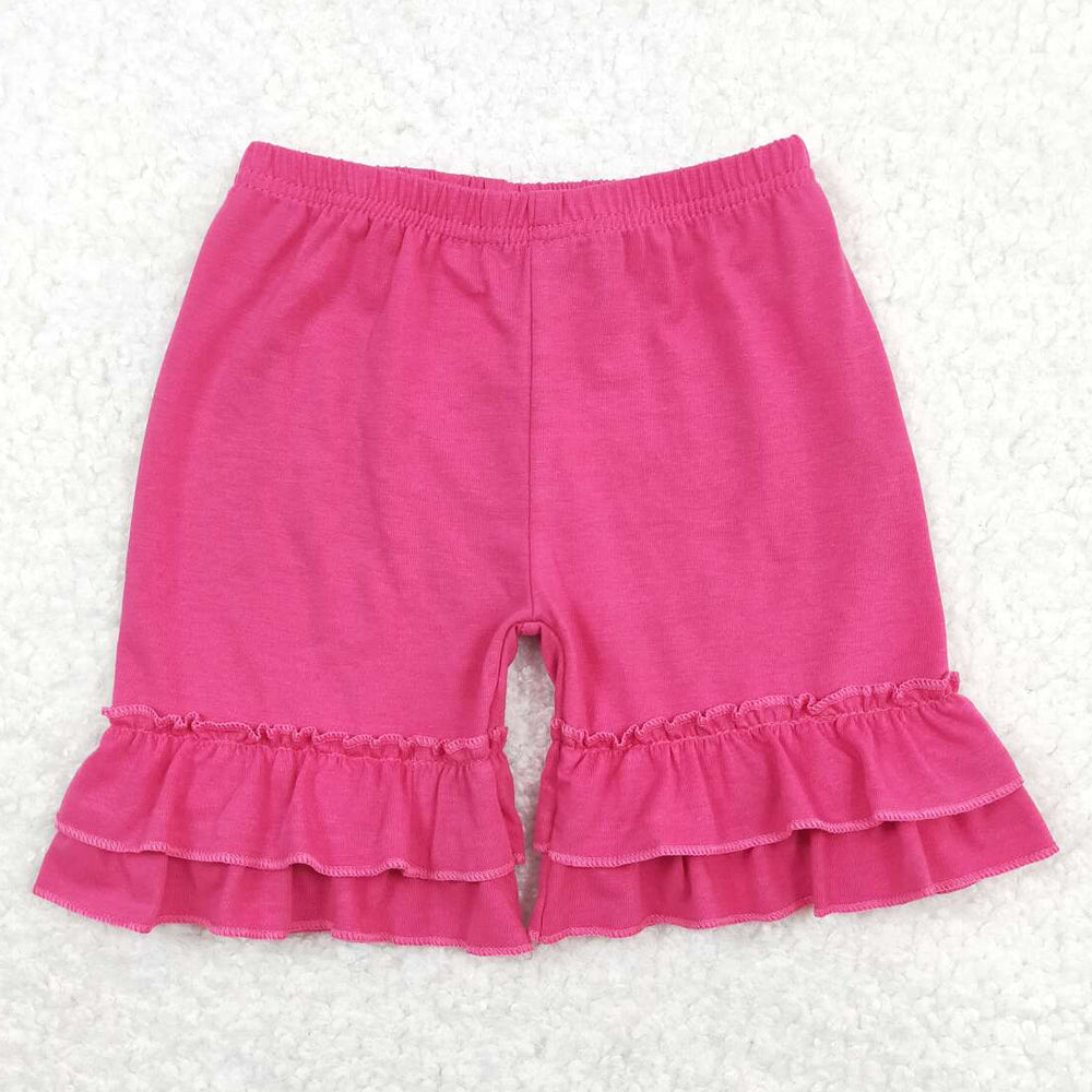 Baby Girls Shorts Summer Dark Pink Cotton Double Ruffle Shorts SS0178