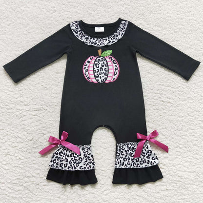 Pumpkin Embroidery Girls Clothes With Baby Rompers GLP0717 LR0618