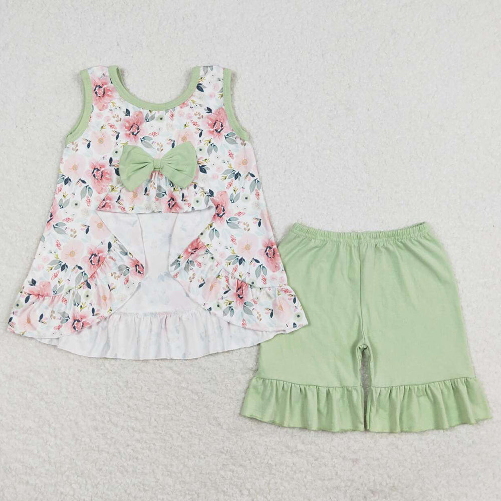 Baby Girls Clothes I Love Dad Green Flowers Tunic Top Shorts Sets GSSO1178