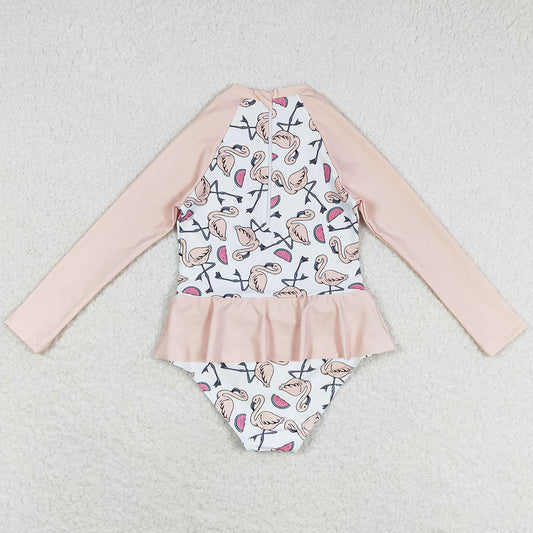 Baby Girls Swimsuits Flamingo Long Sleeve Pink Swimsuits S0245