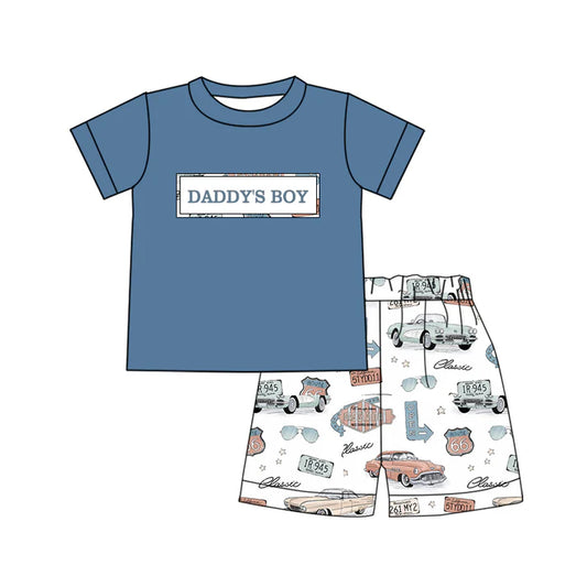 Preorder (moq 5)Baby Boys Blue Short Sleeves DADDY'S BOY Top Cars Short Set 5.14