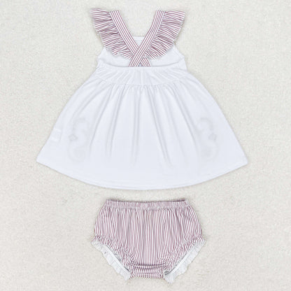 Baby Girls Clothes Bummies Shorts Sea Horse White Top Bummie Sets GBO0350