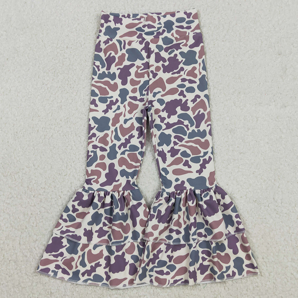 Baby Girls Pants Lavender Camo Yoga Active Ruffle Bell Bottom Pants P0891 12.3
