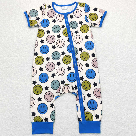 Baby Infant Boys Romper Blue Color Zip Short Sleeve Rompers SR0944