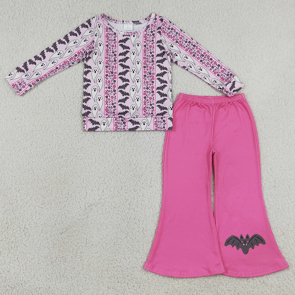 Baby Girls Clothes Bat Ghosts Stripe Top Flare Pant Halloweens Clothes Sets GLP3537
