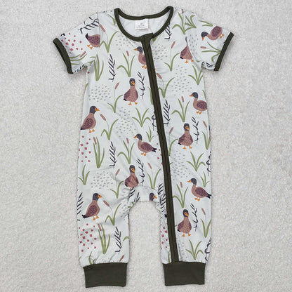 Baby Infant Boys Rompers Mallard Ducks Green Zip Rompers SR2086
