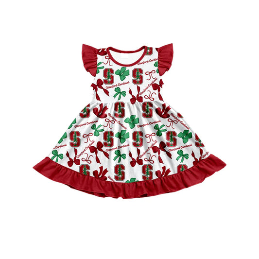Preorder (moq 5) flutter sleeves S red bows girls team dress 8.22