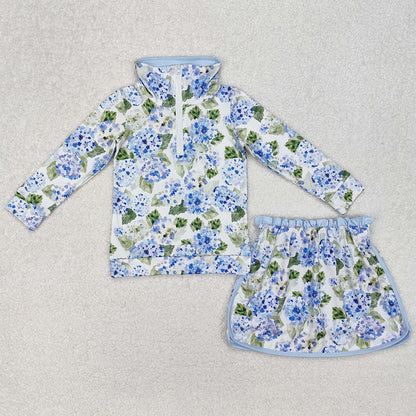 Baby Girls Clothes Blue Flowers Athletic Active Wear Top Shorts Skirts Clothes Sets GLD1016 3.11