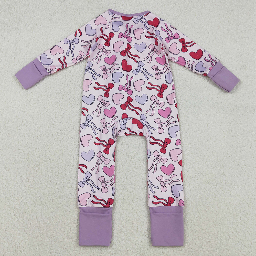 Baby Girls Rompers Long Sleeve Hearts Bows Valentines Two Way Zip Convertible Rompers LR2883 12.3