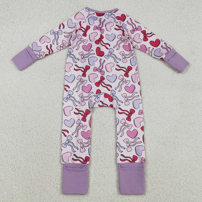 Baby Girls Rompers Long Sleeve Hearts Bows Valentines Two Way Zip Convertible Rompers LR2883 12.3