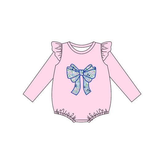 preorder(moq 5)Baby Infant Girls Pink Floral Bow Flutter Sleeve Long Sleeve Rompers 7.21