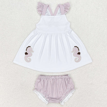 Baby Girls Clothes Bummies Shorts Sea Horse White Top Bummie Sets GBO0350