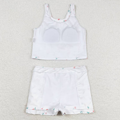 Baby Girls Swimsuits Summer White Peach Top Skirts Active Wear Clothes Sets GSD0993