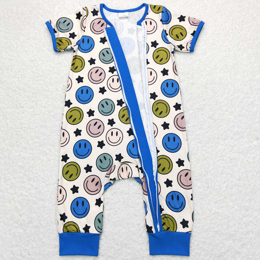 Baby Infant Boys Romper Blue Color Zip Short Sleeve Rompers SR0944