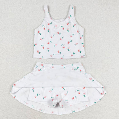 Baby Girls Swimsuits Summer White Peach Top Skirts Active Wear Clothes Sets GSD0993